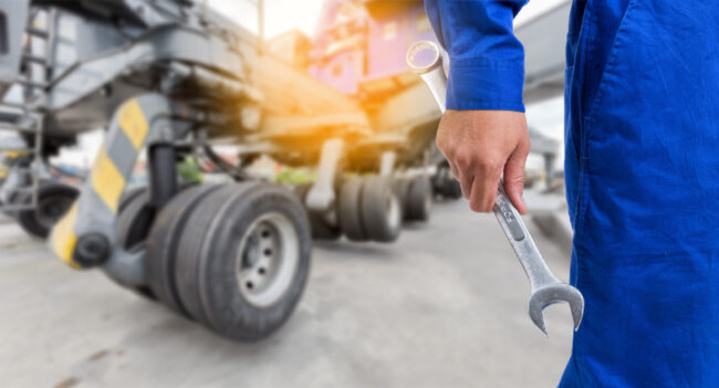 KFZ Mechatroniker mit einem Schraubenschlüssel in der Hand
